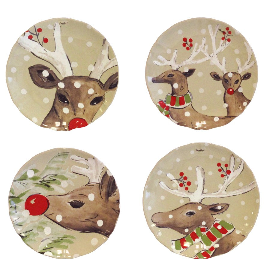 SET 4 SALAD PLATES DEER FRIENDS