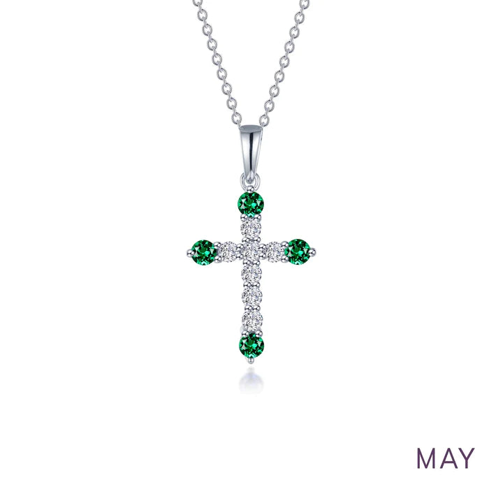 May Birthstone Cross Necklace