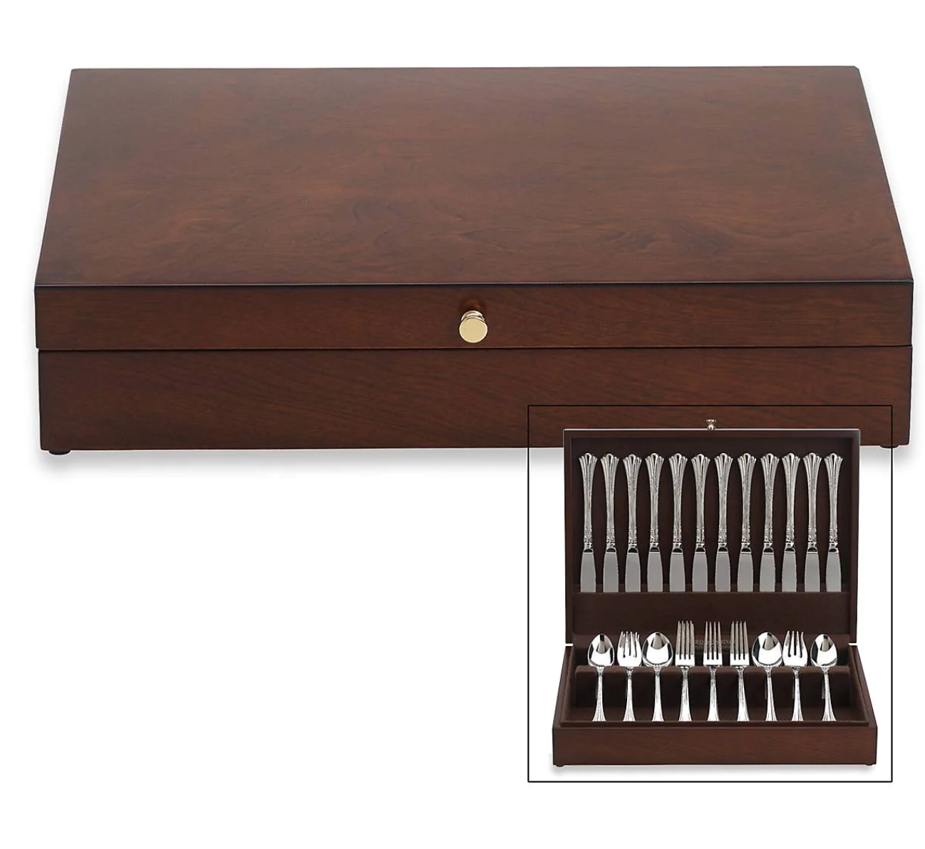 Personalizable Flat Mahogany/Brown Flatware Chest