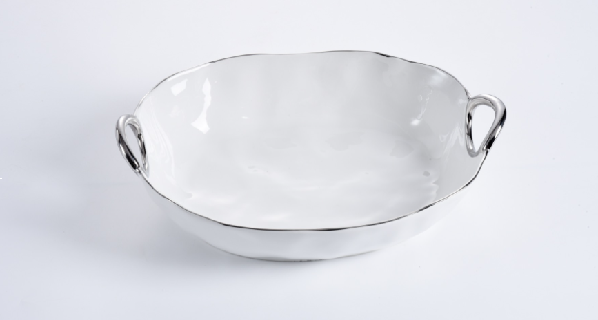 Deep Oval Server with Silver Titanium Handles